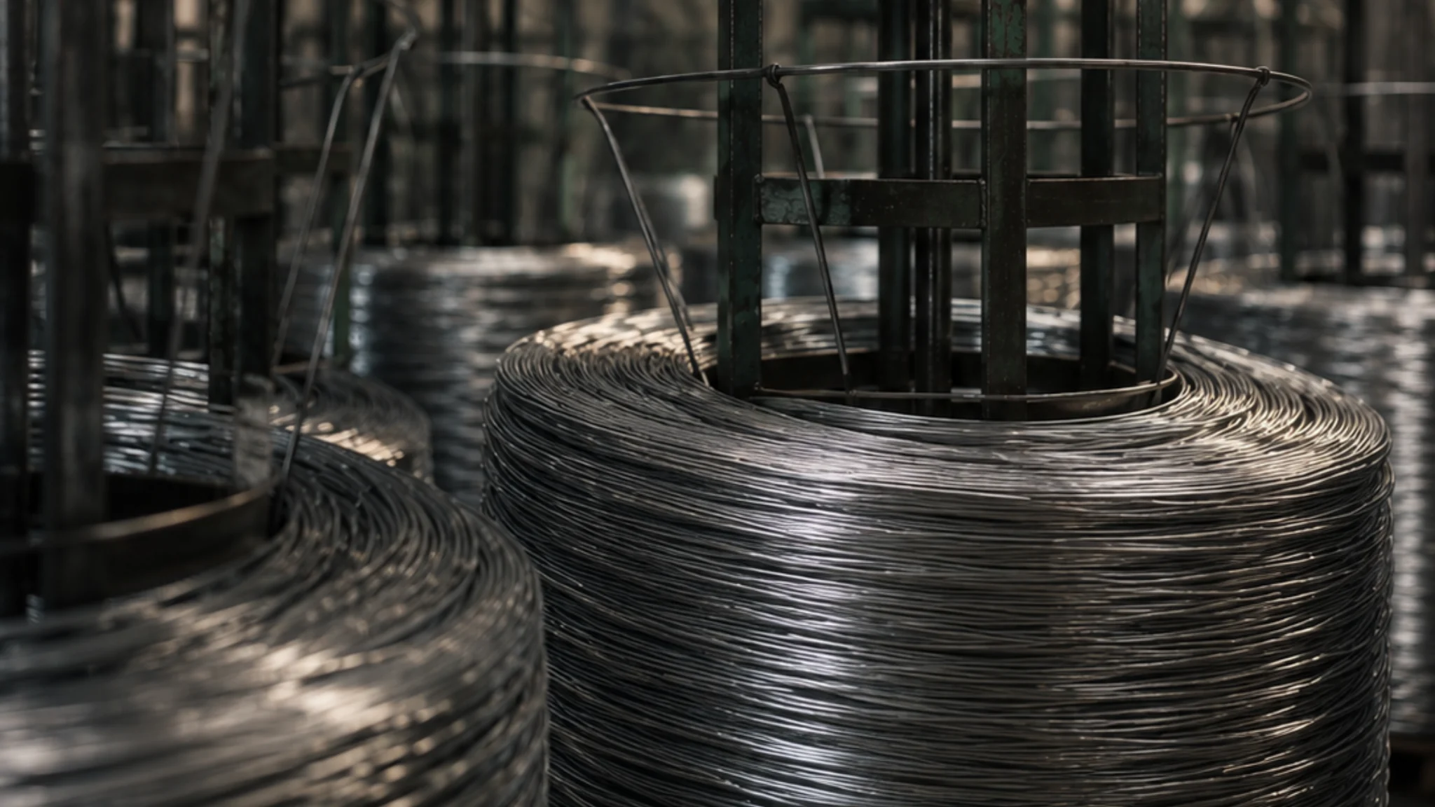 Metal wire coils in the factory
